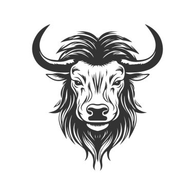 yak, klasik logo çizgisi sanat konsepti siyah-beyaz renk, el çizimi illüstrasyon