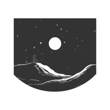 Ythun bir yıldız izleyici, klasik logo çizgisi sanat konsepti siyah ve beyaz, el çizimi illüstrasyon