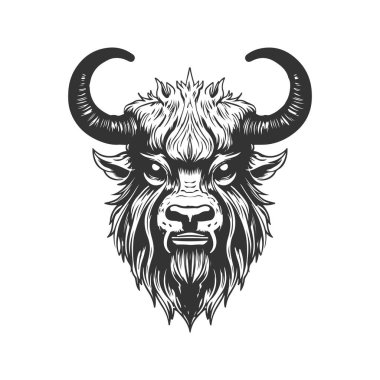 Yak canavarı, klasik logo çizgisi sanat konsepti siyah beyaz renk, el çizimi illüstrasyon