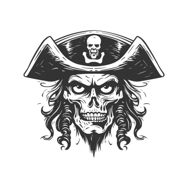 Pirata Logotipo Vintage Linha Arte Conceito Preto Branco Cor Ilustração —  Vetores de Stock