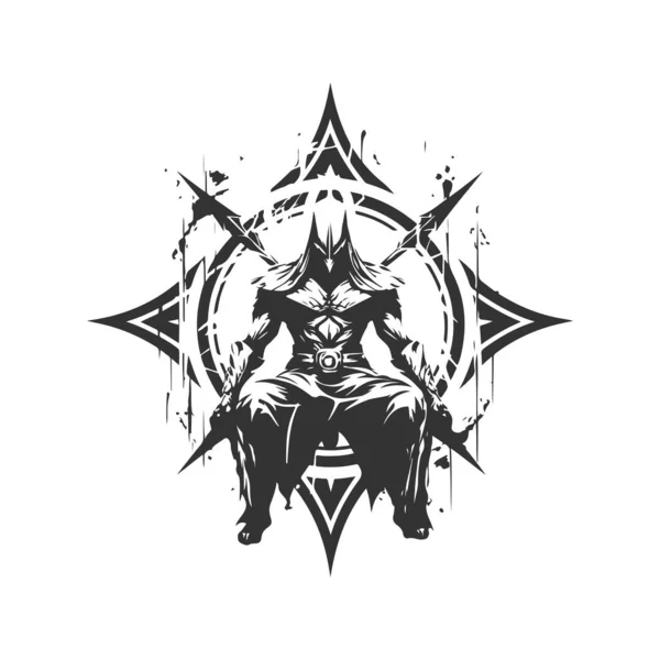 Kaos Büyücüsü Izci Klasik Logo Çizgisi Sanat Konsepti Siyah Beyaz — Stok Vektör