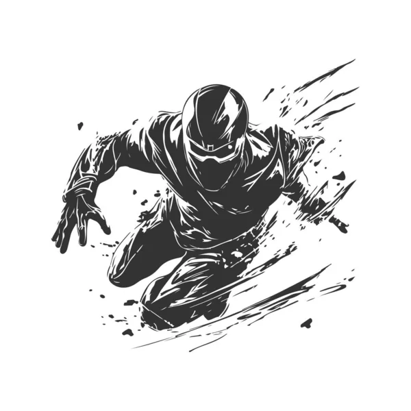 夢のコバルト忍者詩 ヴィンテージロゴラインアートコンセプト黒と白の色 手描きイラスト — ストックベクタ