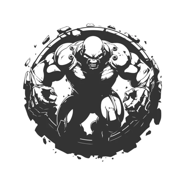 Boyutsal Vahşi Savaşçı Klasik Logo Çizgisi Sanat Konsepti Siyah Beyaz — Stok Vektör