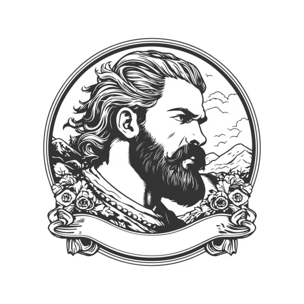 Кромка Барда Винтажный Логотип Линии Художественной Концепции Черно Белый Цвет — стоковый вектор