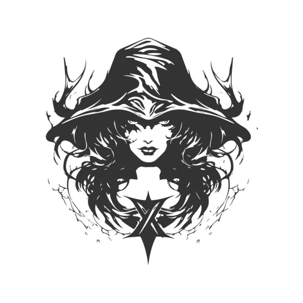 Xenoavenger Witch Vintage Logo Line Art Concept Black White Color — Stock Vector