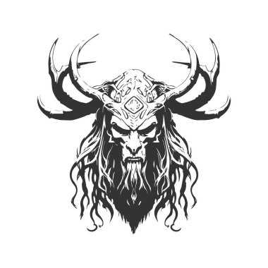 Lazer Druid, klasik logo çizgisi sanat konsepti siyah beyaz renk, el çizimi illüstrasyon