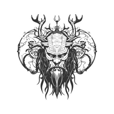 Lazer Druid, klasik logo çizgisi sanat konsepti siyah beyaz renk, el çizimi illüstrasyon