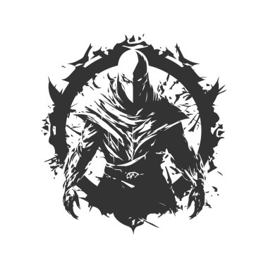 doom arcanist of anger and divinity, vintage logo line art concept black and white color, hand drawn illustration clipart