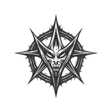 beş köşeli yıldız, klasik logo çizgisi sanat konsepti siyah beyaz renk, el çizimi illüstrasyon