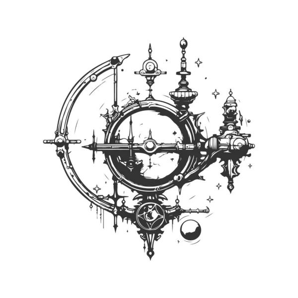 Hidroay Sihirbazı Klasik Logo Çizgisi Sanat Konsepti Siyah Beyaz Renk — Stok Vektör