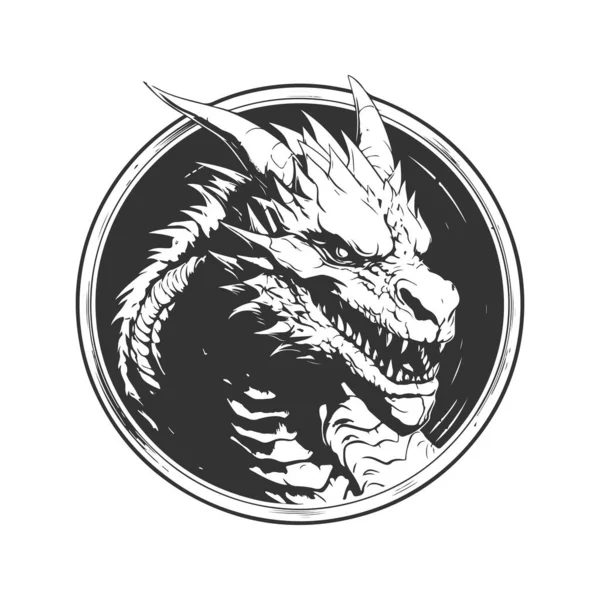 Draco Arcanist Klasik Logo Çizgisi Sanat Konsepti Siyah Beyaz Renk — Stok Vektör