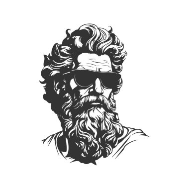 Güneş gözlüğü takan antik olimpiyat kahramanları, klasik logo çizgisi sanat konsepti siyah ve beyaz, el çizimi illüstrasyon