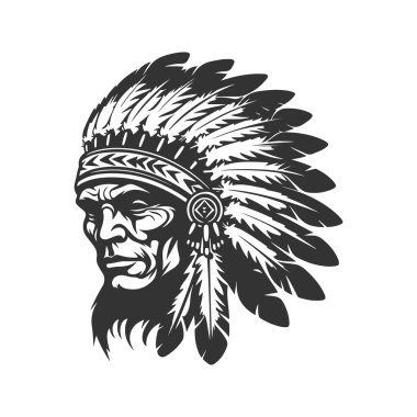 kızgın Apaçi, klasik logo çizgisi sanat konsepti siyah beyaz renk, el çizimi illüstrasyon