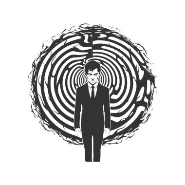 spiral taşikardi keder hırsızı, klasik logo hattı sanat konsepti siyah beyaz renk, el çizimi illüstrasyon