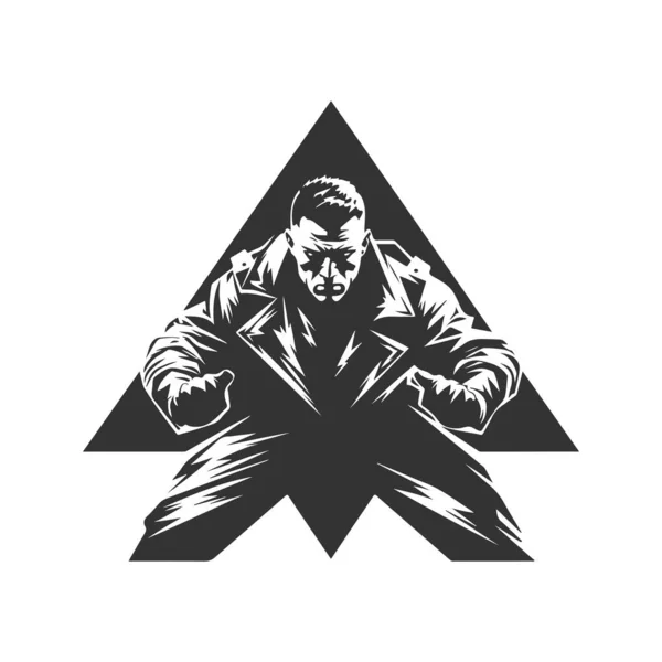 Трикутник Боєць Вінтажний Логотип Лінії Мистецтва Концепція Чорно Білий Колір — стоковий вектор
