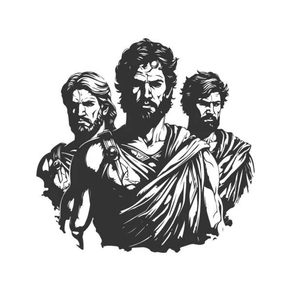 Αρχαία Olympian Ήρωες Φορώντας Κουκούλα Vintage Λογότυπο Γραμμή Τέχνης Έννοια — Διανυσματικό Αρχείο