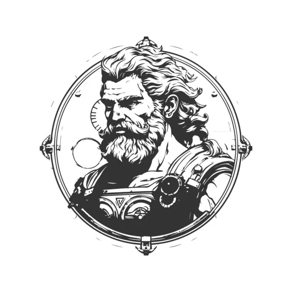 Antik Olimpik Kahramanlar Steampunk Klasik Logo Çizgisi Sanat Konsepti Siyah — Stok Vektör