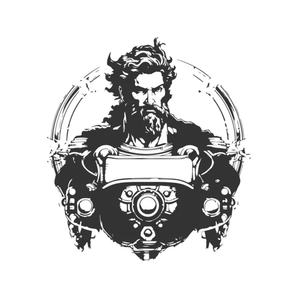 Oude Olympische Helden Steampunk Vintage Logo Lijn Kunst Concept Zwart — Stockvector
