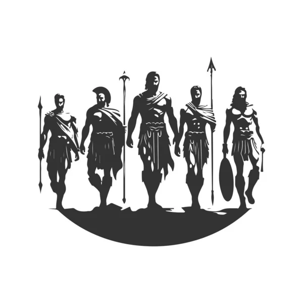 Ancient Olympian Heroes Wearing Suit Vintage Logo Line Art Concept — Stock Vector
