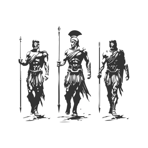 Ancien Héros Olympiens Portant Costume Vintage Logo Ligne Art Concept — Image vectorielle