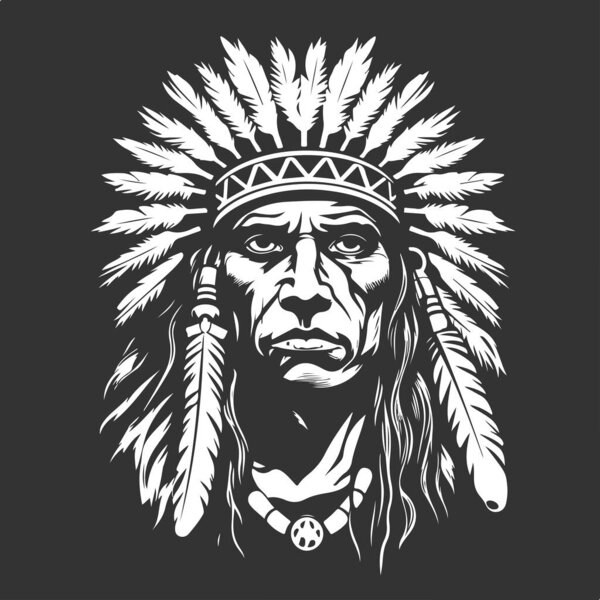 angry apache, vintage logo line art concept black and white color, hand drawn illustration