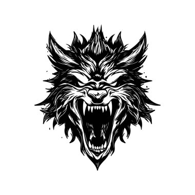 Kurt canavarı, klasik el yapımı illüstrasyon.