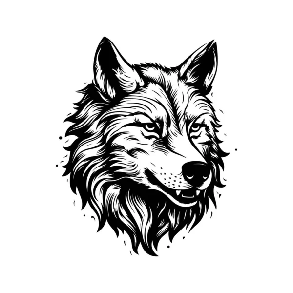 Wolf Vintage Handgezeichnete Illustration — Stockvektor