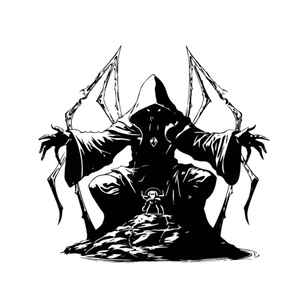 Mage Vrăjitor Păianjen Ilustrație Desenată Manual Epocă — Vector de stoc