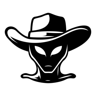 Kovboy şapkası takan uzaylı simgesel logo vektör çizimi.