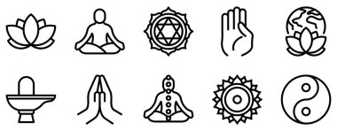 Uluslararası Yoga Simgesi Günü Sağlıklı ve Farkındalık İçin Serene Line Stili Koleksiyonunu Ayarla