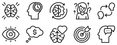 Zihin Süreci Simgesi Bilişsel Gelişme için Düşünceli Satır Biçimi Koleksiyonunu Ayarla