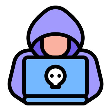 Hacker Simgesi Siber Güvenliği ve Düz Çizgi Renk Biçimi Kodlaması.