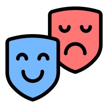 Düz Çizgi Renk Biçiminde Maske Simgesi Dramatik İfadesi.