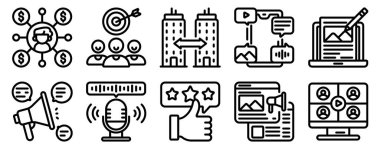 Çevrimiçi Tanıtım için Dijital Pazarlama Simgesi Stratejik Katı Biçim Koleksiyonunu Ayarla.