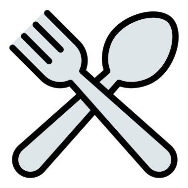 Restoran Simgesi Çatal ve Kaşığı Düz Çizgi Rengi Biçiminde Bir Tabağın Üzerinden Geçtiler.