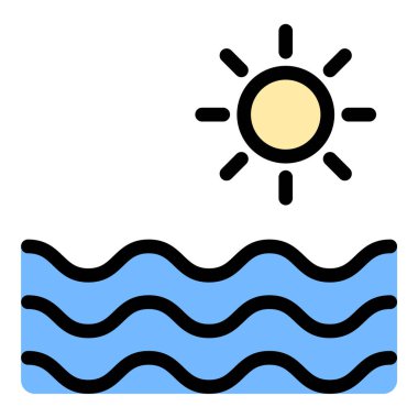 Plaj Simgesi Güneş, Kum ve Deniz Düz Çizgi Renk Biçimi.