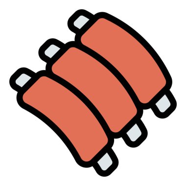 Kaburga Simgesi Düz çizgi renginde bir illüstrasyon görünür kemikler ve ızgara işaretler ile kaburga bir bölümü tasvir, temiz ve minimalist çizgiler ile lezzetli, tuzlu bir görünüm iletir.