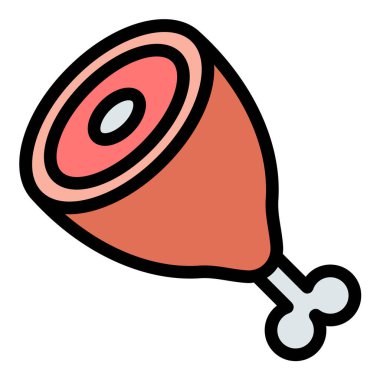 Jambon Bacağı Simgesi Basitleştirilmiş jambon bacağı, dışarı çıkmış bir kemik, yuvarlak et bölümü, ve düz çizgi şeklinde ince gölgeleme.