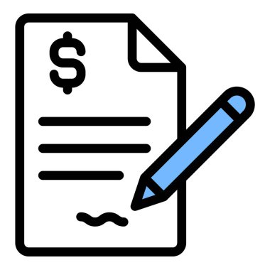 Bankacılık ve iş kavramları için ideal mali anlaşmaları ve kayıtları temsil eden düz çizgi biçimindeki kredi belgesi simgesi.