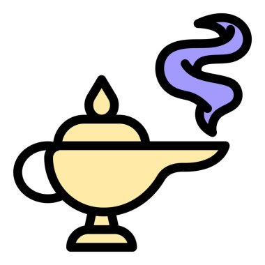 Düz çizgi şeklinde sihirli lamba ikonu, istekleri temsil eder folklor ve mistik enerji fantezi ve efsane kavramları için idealdir..