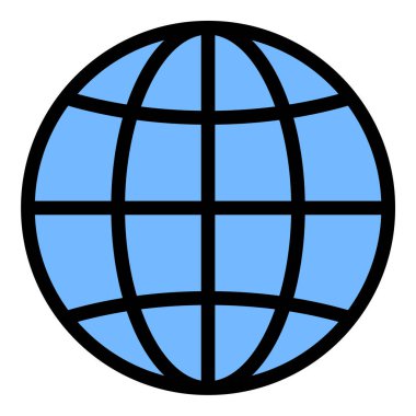 Küresel ulaşımı temsil eden düz çizgi tarzında dünya çapında bir simge ve seyahat işi ve iletişim kavramları için dünya çapında erişim ideali.