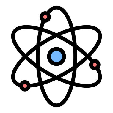 Eğitim fiziği ve araştırma kavramları için ideal bilim enerjisini ve moleküler yapıyı temsil eden düz çizgi biçimindeki atom simgesi.