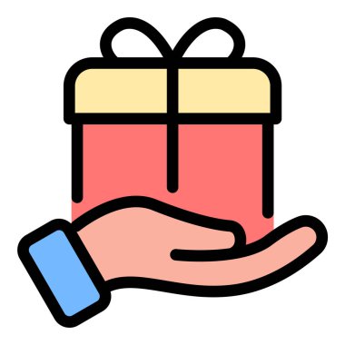 Kutlama süprizini temsil eden düz çizgi şeklinde bir hediye kutusu simgesi ve bayram doğum günleri ve özel durumlar için ideal bir hediye..