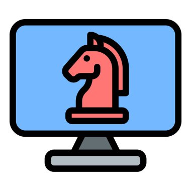 Düz çizgi biçiminde Truva simgesi kötü niyetli yazılım gizli tehditleri ve siber güvenlik risklerini temsil ediyor. Veri koruması kötü amaçlı yazılım önleme ve bilişim güvenliği kavramları için ideal..