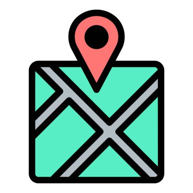 Harita pin konumu simgesi düz çizgi tarzı navigasyon hedefini ve coğrafi konumlandırmayı temsil eden seyahat haritaları ve GPS kavramları için ideal.