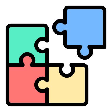 Sorun çözme yaratıcılığını temsil eden düz çizgi biçimli yapboz simgesi ve beyin oyunları mantık sorunları ve takım çalışması kavramları için ideal strateji.