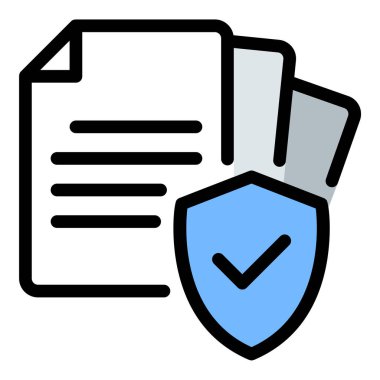 Sigorta politikası simgesi, finansal kapsama risk yönetimini ve sözleşmeleri temsil eden sabit çizgi biçiminde sağlık otomobil konutları ve iş sigortası kavramları için idealdir..