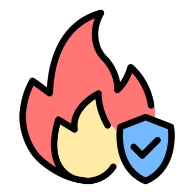 Yangın sigortası ikonu, ev güvenliği risk yönetimi ve acil durum hazırlık kavramları için ideal itfaiye ve afet güvenliği kapsamını temsil eden düz çizgi biçimli bir ikon.