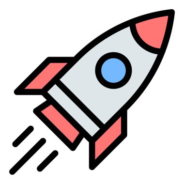 Düz çizgi biçiminde roket simgesi yenilikçilik ilerlemesini ve hızlı büyüme idealini temsil ediyor teknoloji ve uzay keşifleri.