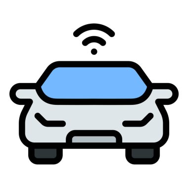 Akıllı Araba simgesi düz çizgi çizimi gelişmiş otomotiv teknolojisini ve otonom sürücüyü temsil eder, akıllı araçlar için uygundur, IoT entegrasyonu ve yapay zeka destekli ulaşım..